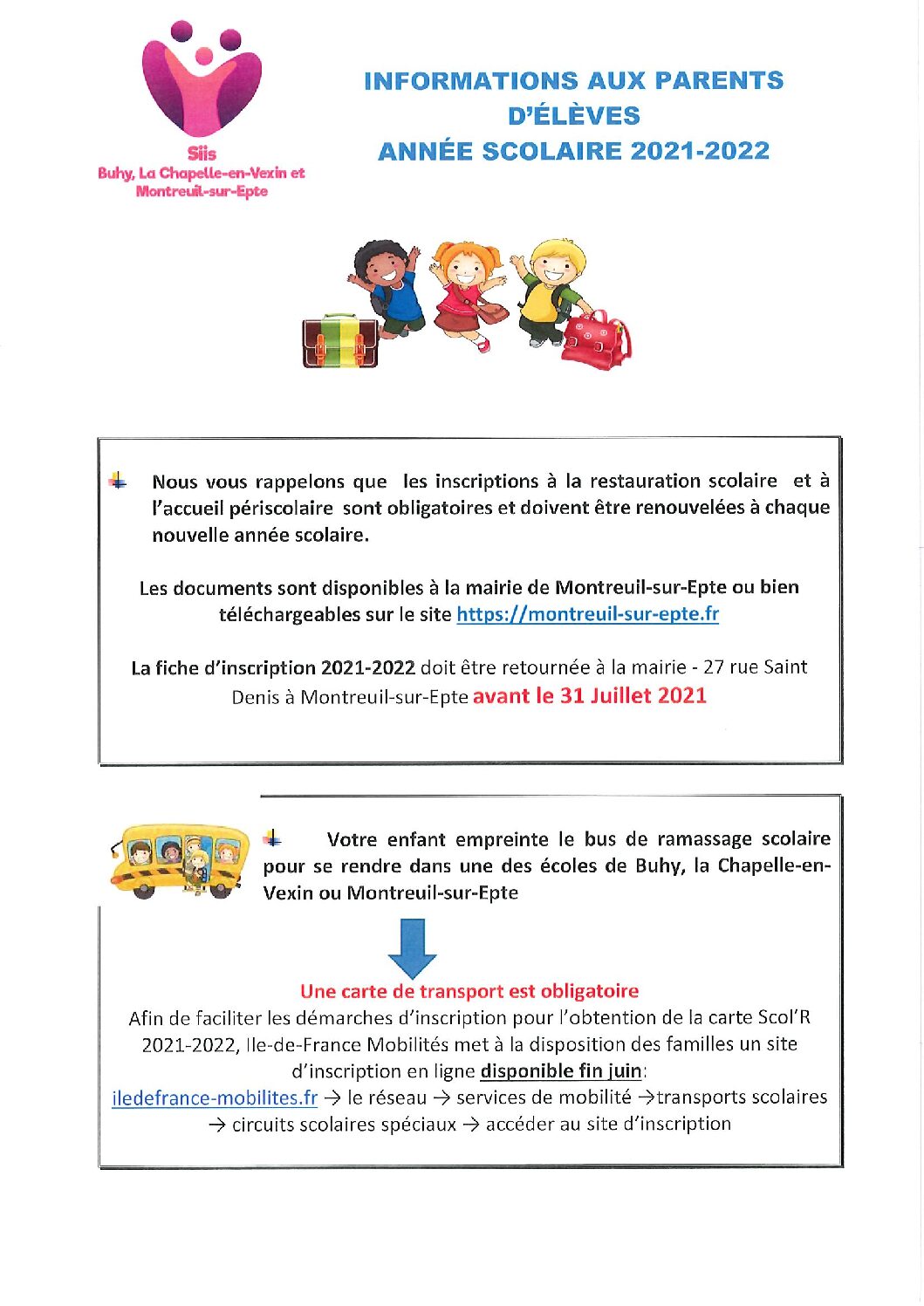 RENTREE SCOLAIRE 2021-2022